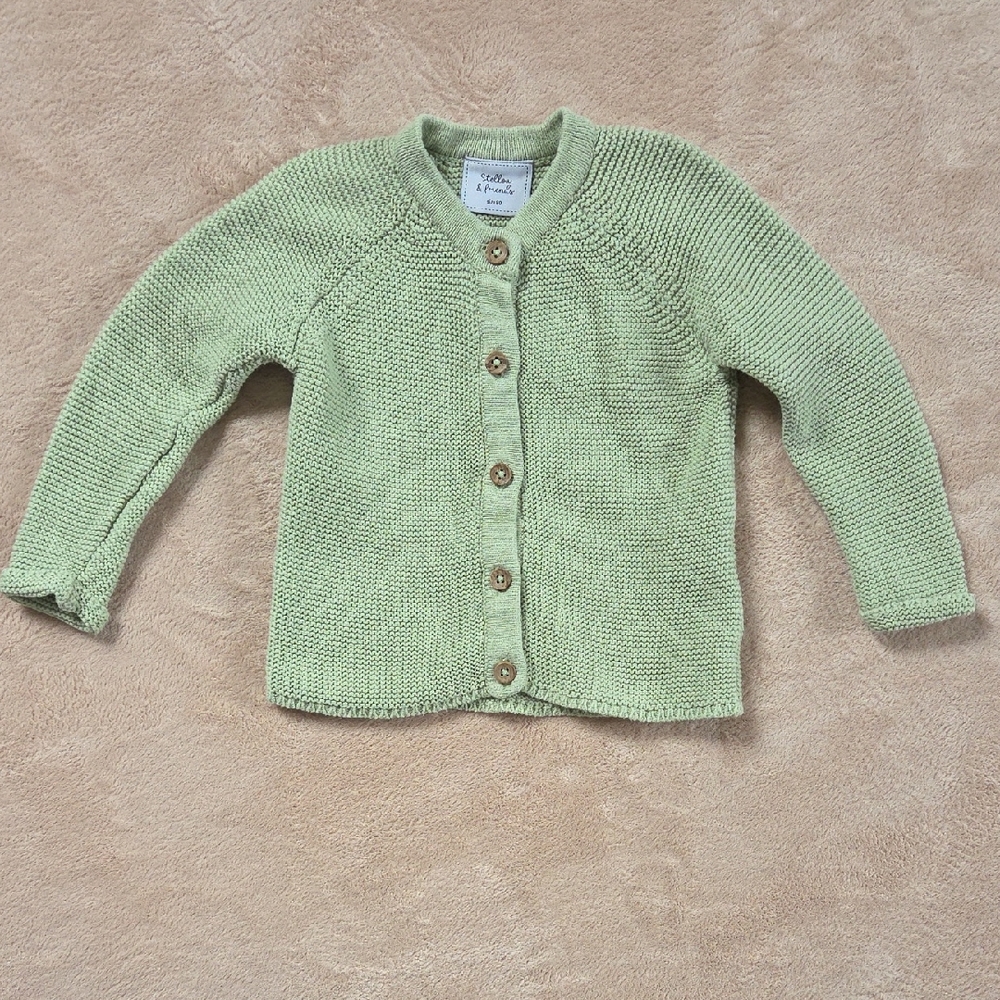 Stellou & Friends Pistachio Melange Green Button Down Sweater 12-18M Cotton